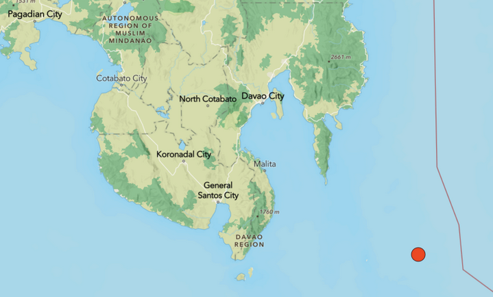 Lumindol ng magnitude 5.8 sa karagatang bahagi ng Davao Occidental